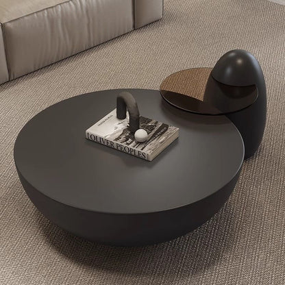 Modern Minimalist Cylindrical Fiberglass Glass Coffee Table 1/2-Tier For Living Room