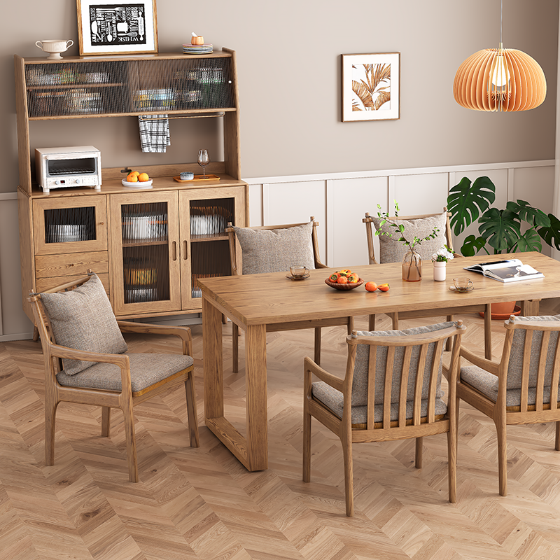 Contemporary Scandinavian North American Ash Wood Storage Cabinet - Rectangular With Hutch Ribbed Glass Storage Sideboard For Dining Room & Kitchen