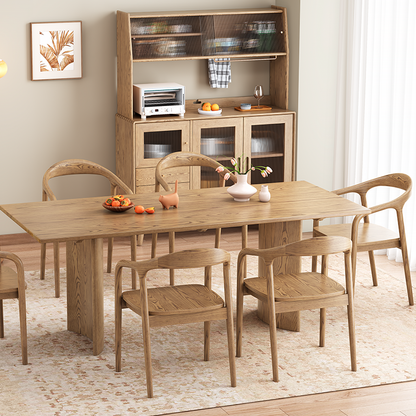 Contemporary Nordic North American Ash Wood Dining Table Set - Rectangular Wooden Table & Curved Chairs For Kitchen & Dining Room