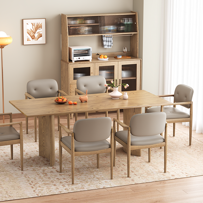 Contemporary Scandinavian North American Ash Wood Storage Cabinet - Rectangular With Hutch Ribbed Glass Storage Sideboard For Dining Room & Kitchen