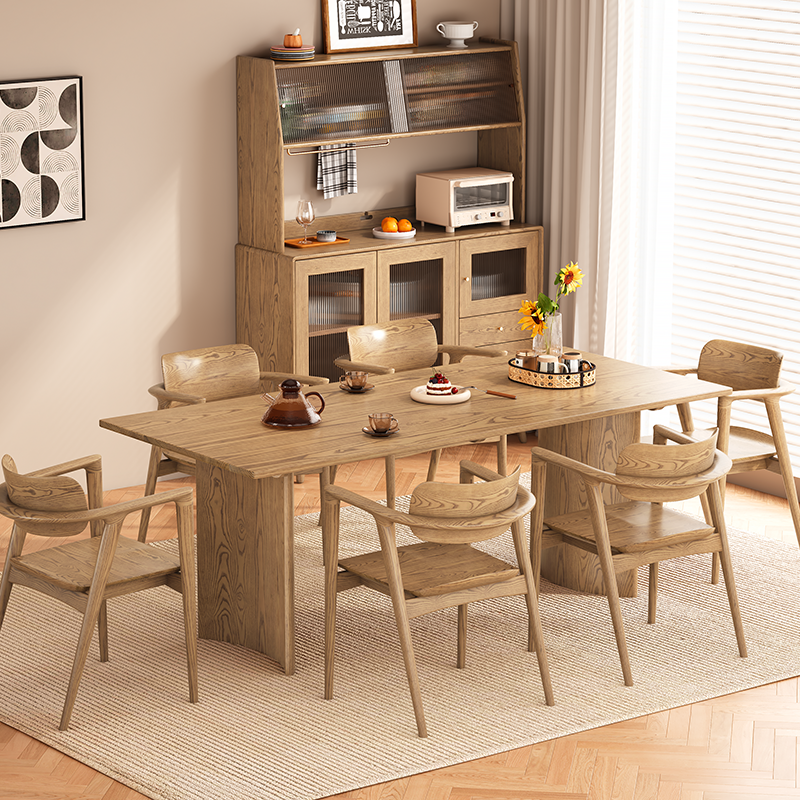 Contemporary Scandinavian North American Ash Wood Storage Cabinet - Rectangular With Hutch Ribbed Glass Storage Sideboard For Dining Room & Kitchen