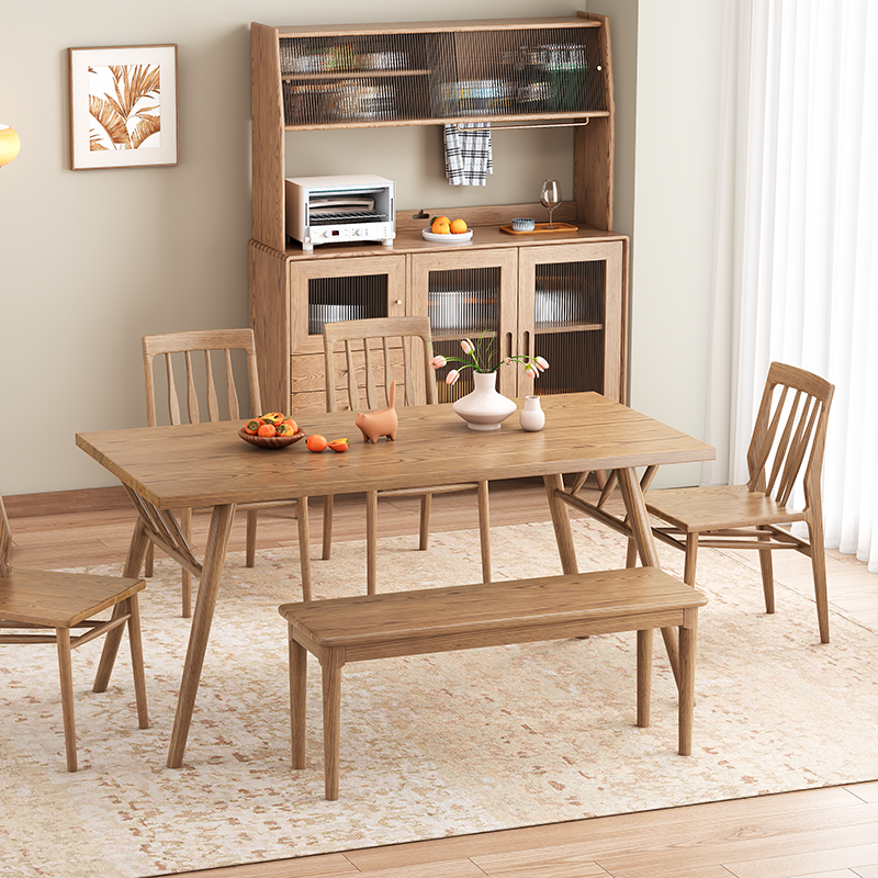 Contemporary Scandinavian North American Ash Wood Storage Cabinet - Rectangular With Hutch Ribbed Glass Storage Sideboard For Dining Room & Kitchen