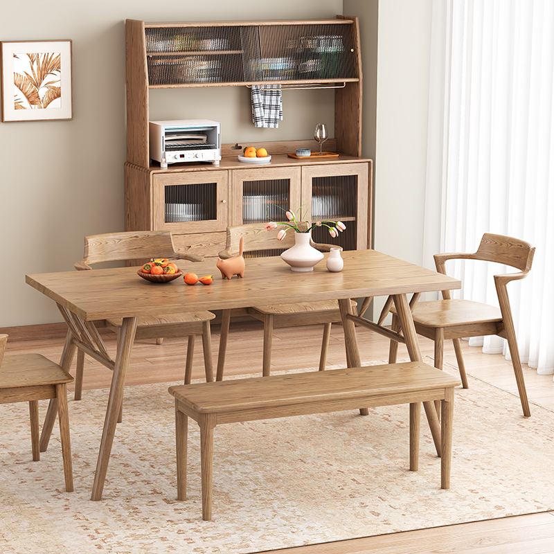 Contemporary Scandinavian North American Ash Wood Storage Cabinet - Rectangular With Hutch Ribbed Glass Storage Sideboard For Dining Room & Kitchen