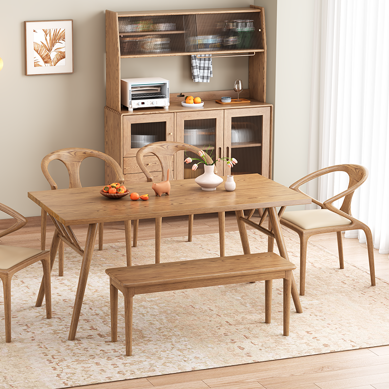 Contemporary Scandinavian North American Ash Wood Storage Cabinet - Rectangular With Hutch Ribbed Glass Storage Sideboard For Dining Room & Kitchen