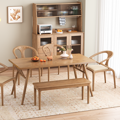 Contemporary Scandinavian North American Ash Wood Storage Cabinet - Rectangular With Hutch Ribbed Glass Storage Sideboard For Dining Room & Kitchen