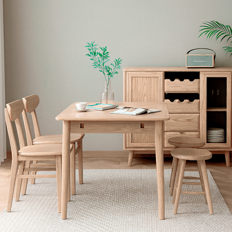 Contemporary Scandinavian North American Ash Wood Dining Table Set - Rectangular Dining Table Elliptical Back Chairs For Dining Room & Kitchen
