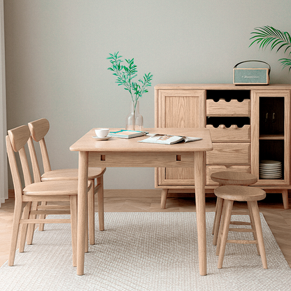 Contemporary Scandinavian North American Ash Wood Dining Table Set - Rectangular Dining Table Elliptical Back Chairs For Dining Room & Kitchen