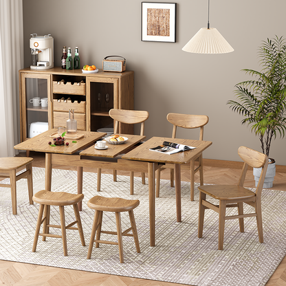Contemporary Scandinavian North American Ash Wood Dining Table Set - Rectangular Dining Table Elliptical Back Chairs For Dining Room & Kitchen