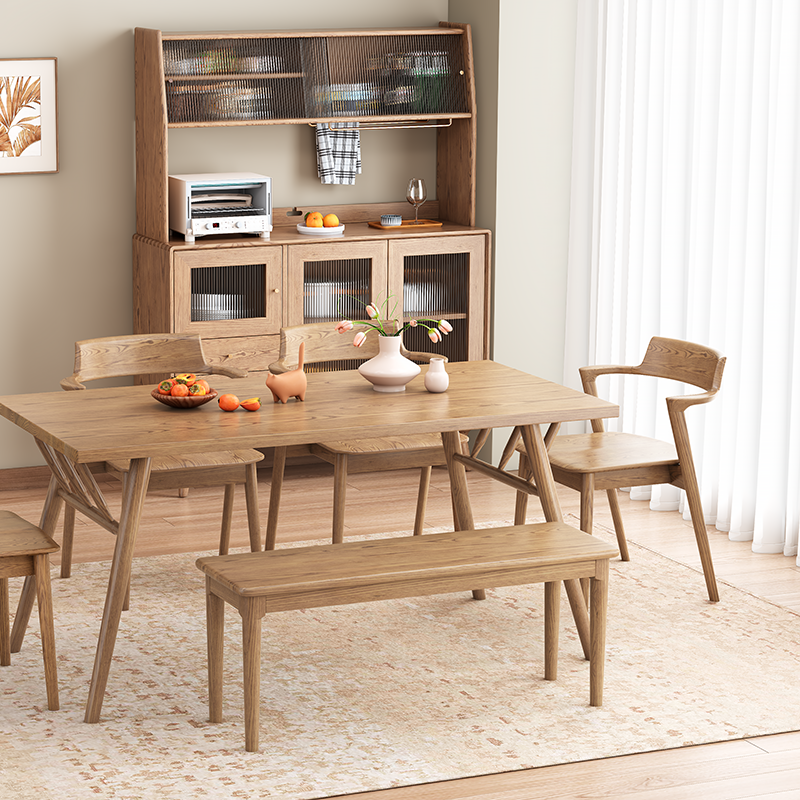 Contemporary Nordic North American Ash Wood Dining Table - Rectangular Solid Wood Table For Kitchen & Dining Room