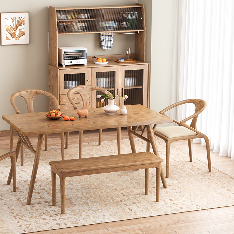Contemporary Nordic North American Ash Wood Dining Table - Rectangular Solid Wood Table For Kitchen & Dining Room