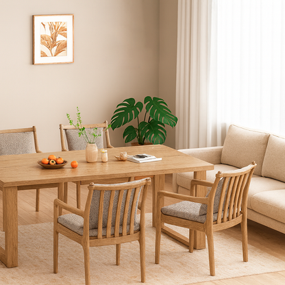 Contemporary Nordic North American Ash Wood Dining Table Set - Rectangular Dining Table Set With Cushioned Chairs For Dining Room & Kitchen