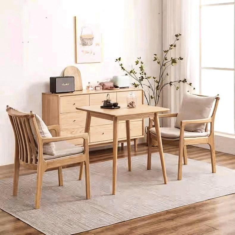 Contemporary Nordic North American Ash Wood Dining Table Set - Rectangular Dining Table Set With Cushioned Chairs For Dining Room & Kitchen