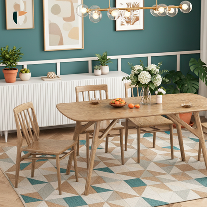 Contemporary Nordic Rectangular North American Ash Wood Dining Table Set - Rectangular Dining Table Rhombus Chairs For Dining Room & Kitchen