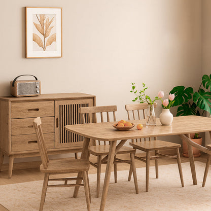 Contemporary Nordic Rectangular North American Ash Wood Dining Table Set - Rectangular Dining Table Rhombus Chairs For Dining Room & Kitchen