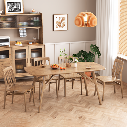 Contemporary Nordic Rectangular North American Ash Wood Dining Table Set - Rectangular Dining Table Rhombus Chairs For Dining Room & Kitchen