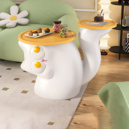 Contemporary Creative Tilted Cat-Shaped Resin Solid Wood Side Table 2-Tier For Living Room