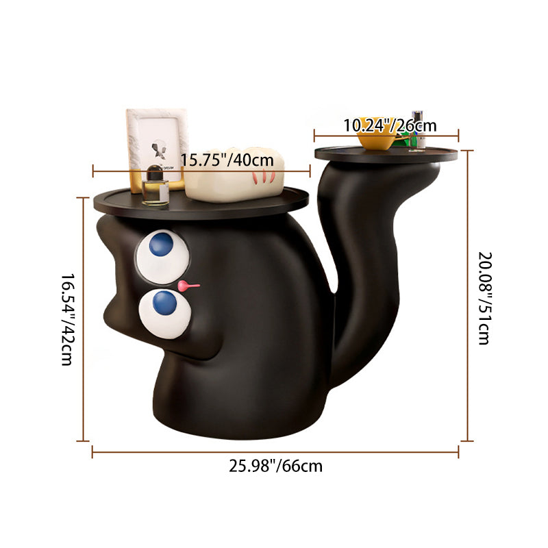 Contemporary Creative Tilted Cat-Shaped Resin Solid Wood Side Table 2-Tier For Living Room