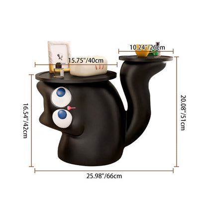 Contemporary Creative Tilted Cat-Shaped Resin Solid Wood Side Table 2-Tier For Living Room