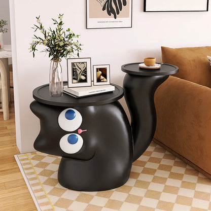 Contemporary Creative Tilted Cat-Shaped Resin Solid Wood Side Table 2-Tier For Living Room