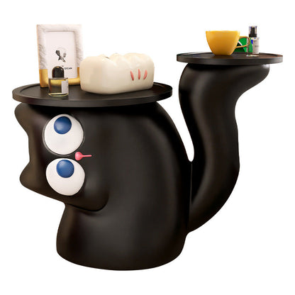 Contemporary Creative Tilted Cat-Shaped Resin Solid Wood Side Table 2-Tier For Living Room