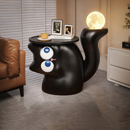 Contemporary Creative Tilted Cat-Shaped Resin Solid Wood Side Table 2-Tier For Living Room