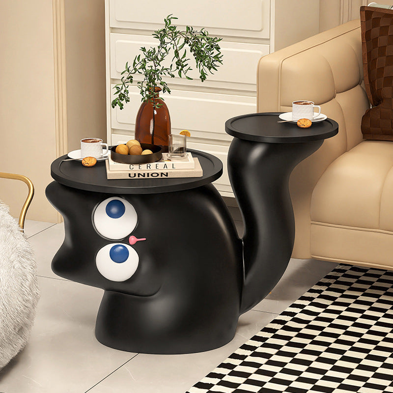 Contemporary Creative Tilted Cat-Shaped Resin Solid Wood Side Table 2-Tier For Living Room