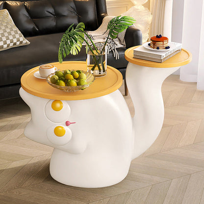 Contemporary Creative Tilted Cat-Shaped Resin Solid Wood Side Table 2-Tier For Living Room