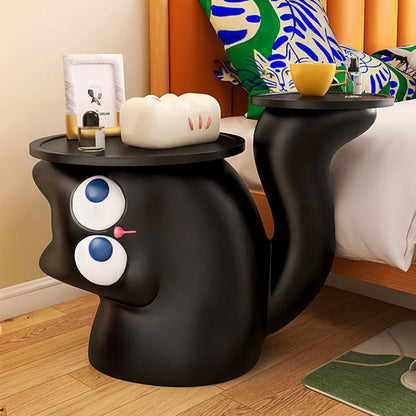 Contemporary Creative Tilted Cat-Shaped Resin Solid Wood Side Table 2-Tier For Living Room