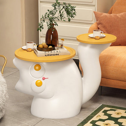Contemporary Creative Tilted Cat-Shaped Resin Solid Wood Side Table 2-Tier For Living Room