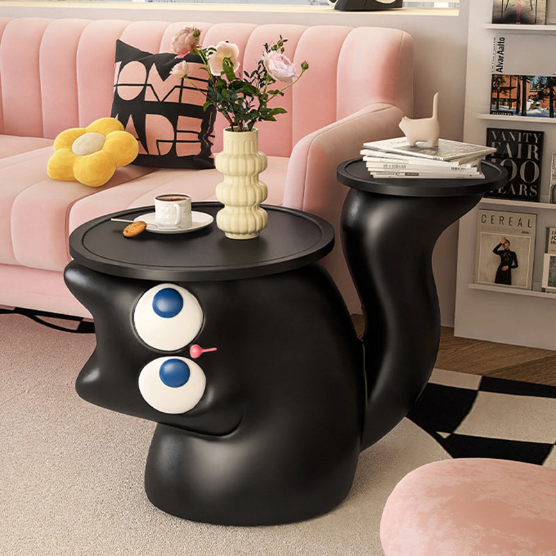 Contemporary Creative Tilted Cat-Shaped Resin Solid Wood Side Table 2-Tier For Living Room