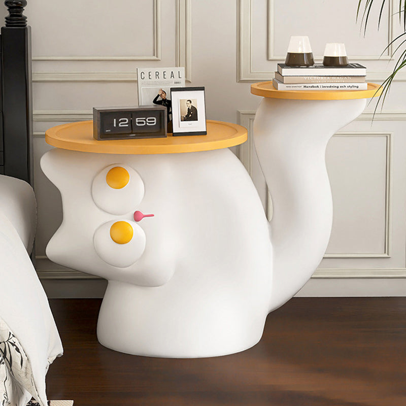 Contemporary Creative Tilted Cat-Shaped Resin Solid Wood Side Table 2-Tier For Living Room