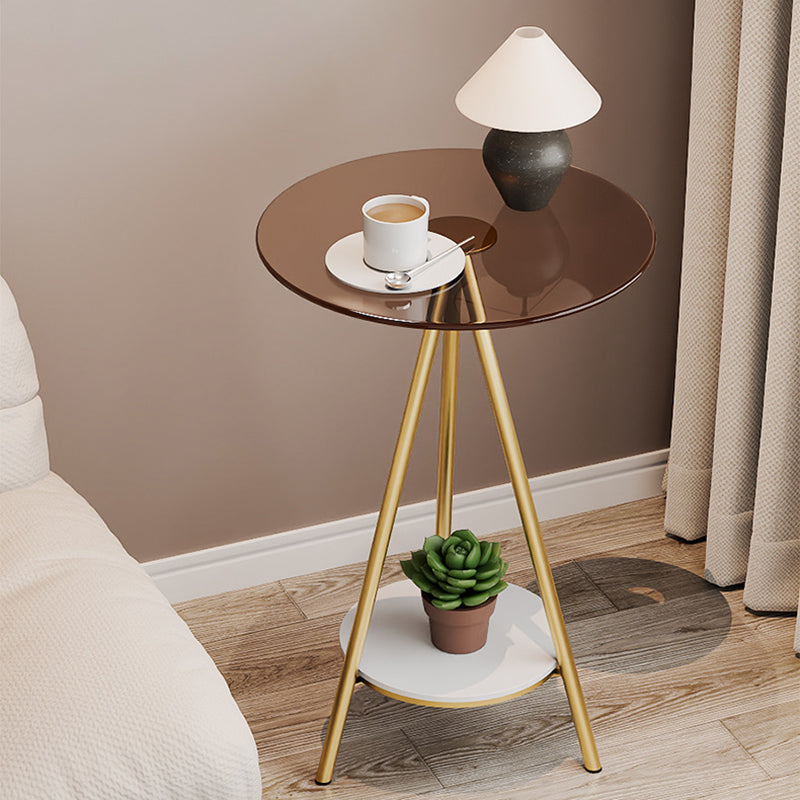 Modern Minimalist Cylindrical Tempered Glass PP Carbon Steel Side Table 2-Tier For Living Room