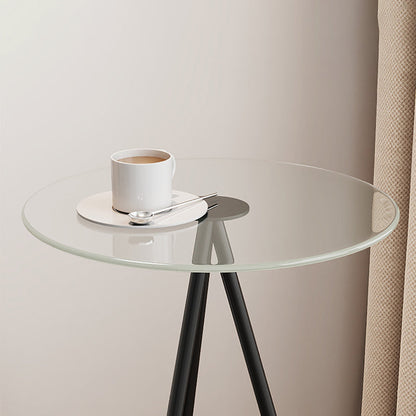Modern Minimalist Cylindrical Tempered Glass PP Carbon Steel Side Table 2-Tier For Living Room