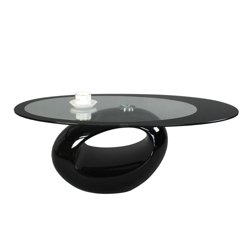 Modern Minimalist Round Hollow Design ABS Tempered Glass Coffee Table 2-Tier For Living Room
