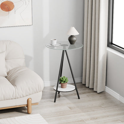 Modern Minimalist Cylindrical Tempered Glass PP Carbon Steel Side Table 2-Tier For Living Room