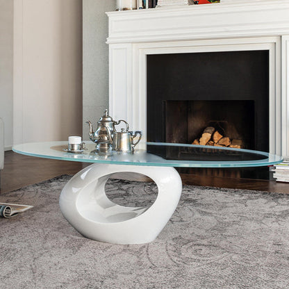 Modern Minimalist Round Hollow Design ABS Tempered Glass Coffee Table 2-Tier For Living Room