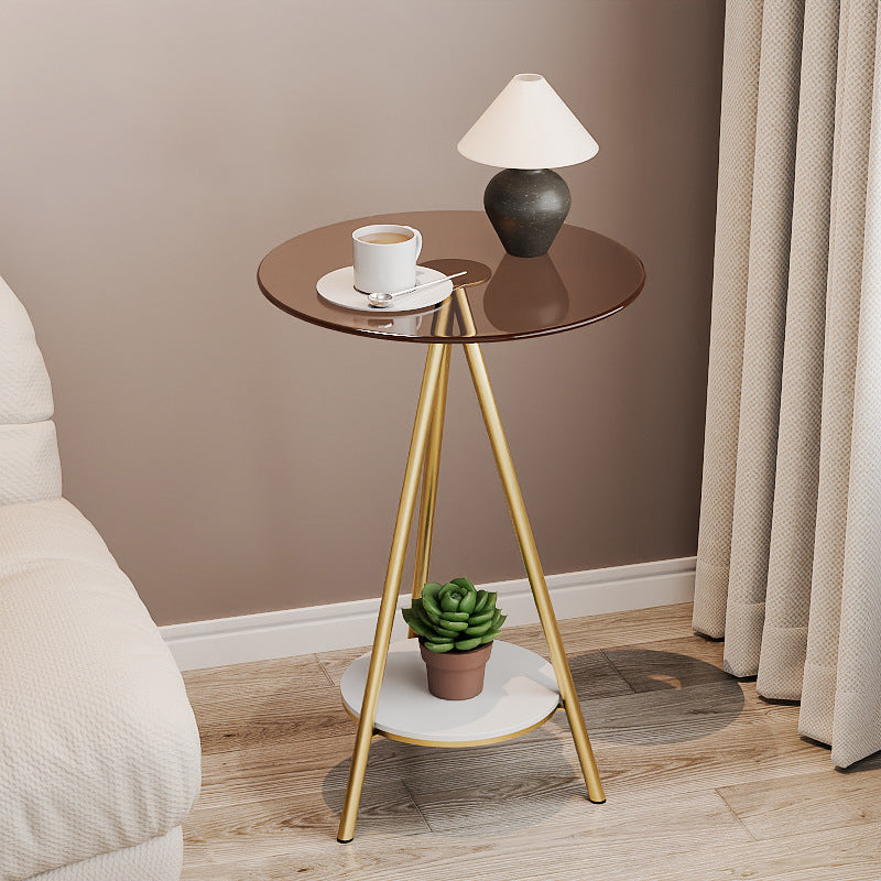 Modern Minimalist Cylindrical Tempered Glass PP Carbon Steel Side Table 2-Tier For Living Room