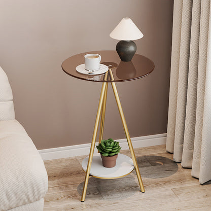 Modern Minimalist Cylindrical Tempered Glass PP Carbon Steel Side Table 2-Tier For Living Room