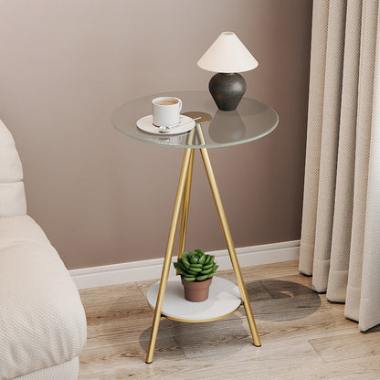 Modern Minimalist Cylindrical Tempered Glass PP Carbon Steel Side Table 2-Tier For Living Room