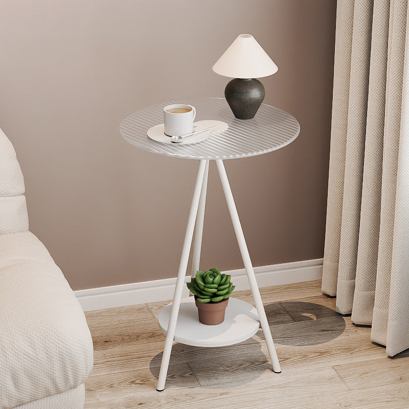 Modern Minimalist Cylindrical Tempered Glass PP Carbon Steel Side Table 2-Tier For Living Room