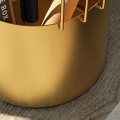 Contemporary Luxury Cylindrical Hollow Design Iron Stone Slab Nightstand 2-Tier For Bedroom