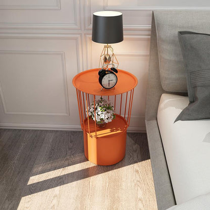 Contemporary Luxury Cylindrical Hollow Design Iron Stone Slab Nightstand 2-Tier For Bedroom