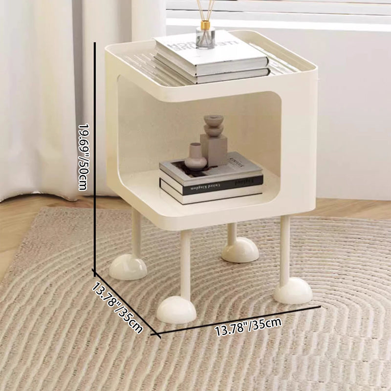 Contemporary Creative Rectangular Tempered Glass Iron Nightstand 2-Tier For Bedroom