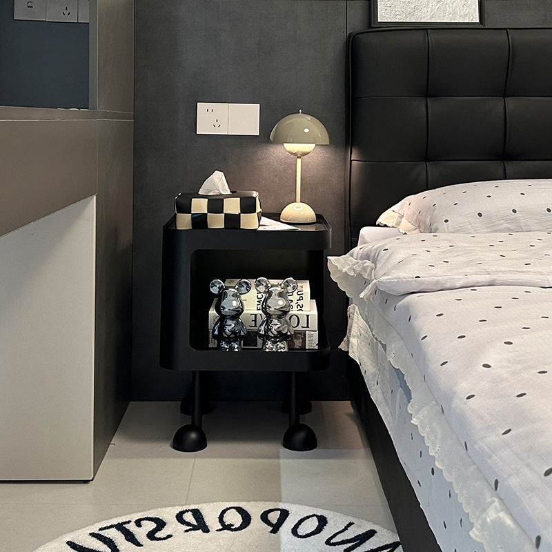 Contemporary Creative Rectangular Tempered Glass Iron Nightstand 2-Tier For Bedroom