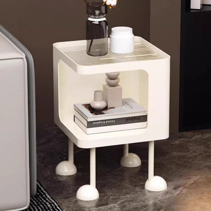 Contemporary Creative Rectangular Tempered Glass Iron Nightstand 2-Tier For Bedroom