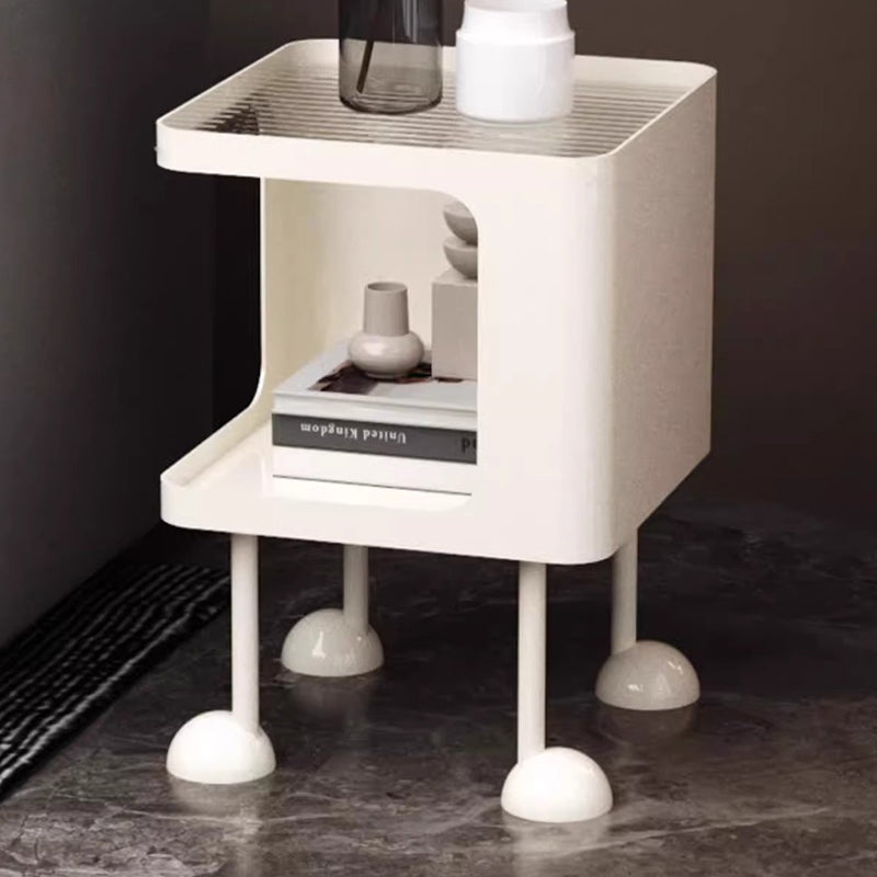 Contemporary Creative Rectangular Tempered Glass Iron Nightstand 2-Tier For Bedroom