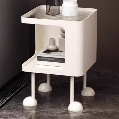 Contemporary Creative Rectangular Tempered Glass Iron Nightstand 2-Tier For Bedroom