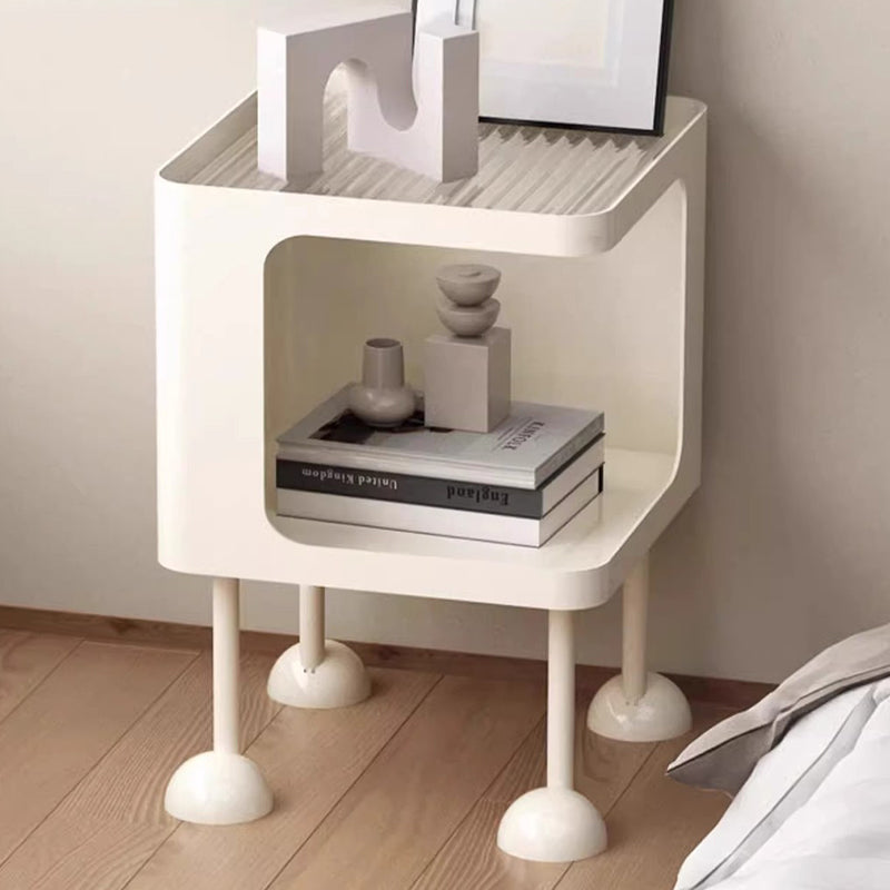 Contemporary Creative Rectangular Tempered Glass Iron Nightstand 2-Tier For Bedroom