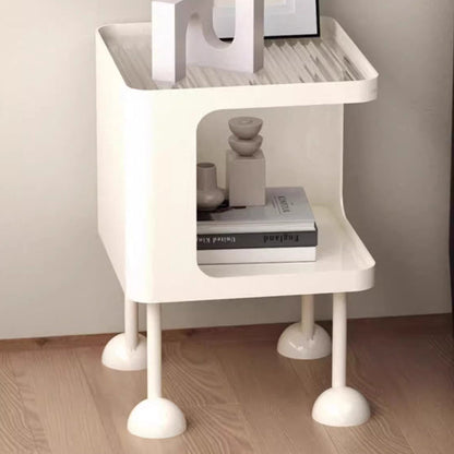 Contemporary Creative Rectangular Tempered Glass Iron Nightstand 2-Tier For Bedroom