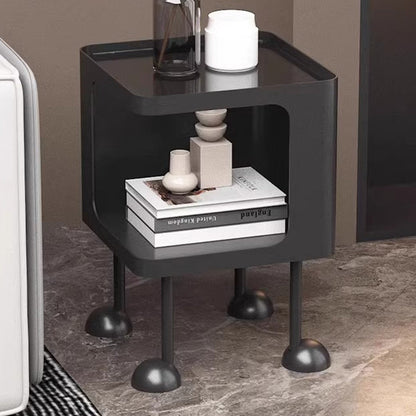 Contemporary Creative Rectangular Tempered Glass Iron Nightstand 2-Tier For Bedroom